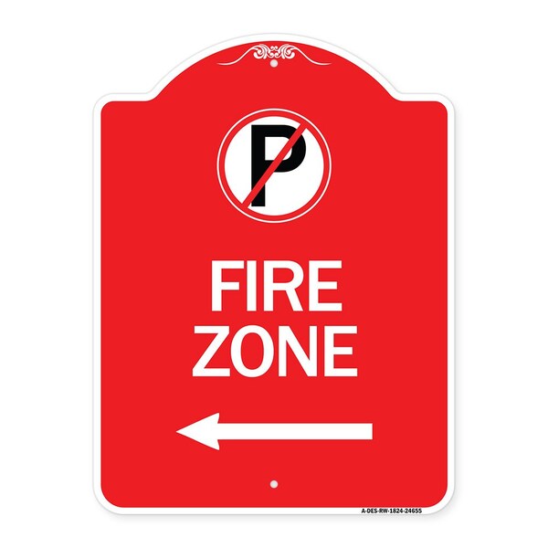 No Parking Symbol and Left Arrow, Red & White Aluminum Architectural Sign, 18" x 24", RW-1824-24655